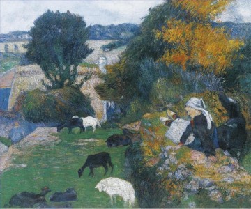  Primitivism Oil Painting - Breton Shepherdess Post Impressionism Primitivism Paul Gauguin